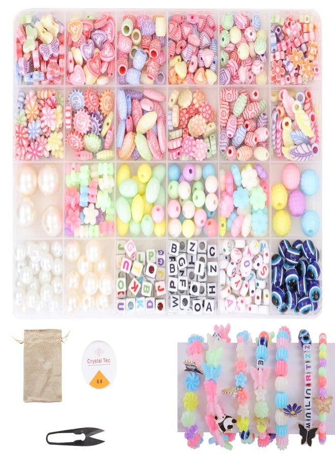 ambitieux DIY Bracelet Making Kit - 700+ pcs24 Colorful Beads, 10m Elastic Thread, Jute Bag, and Cutter - Gift for Girls Birthdays (Multicolor Mix 2) - Image 1